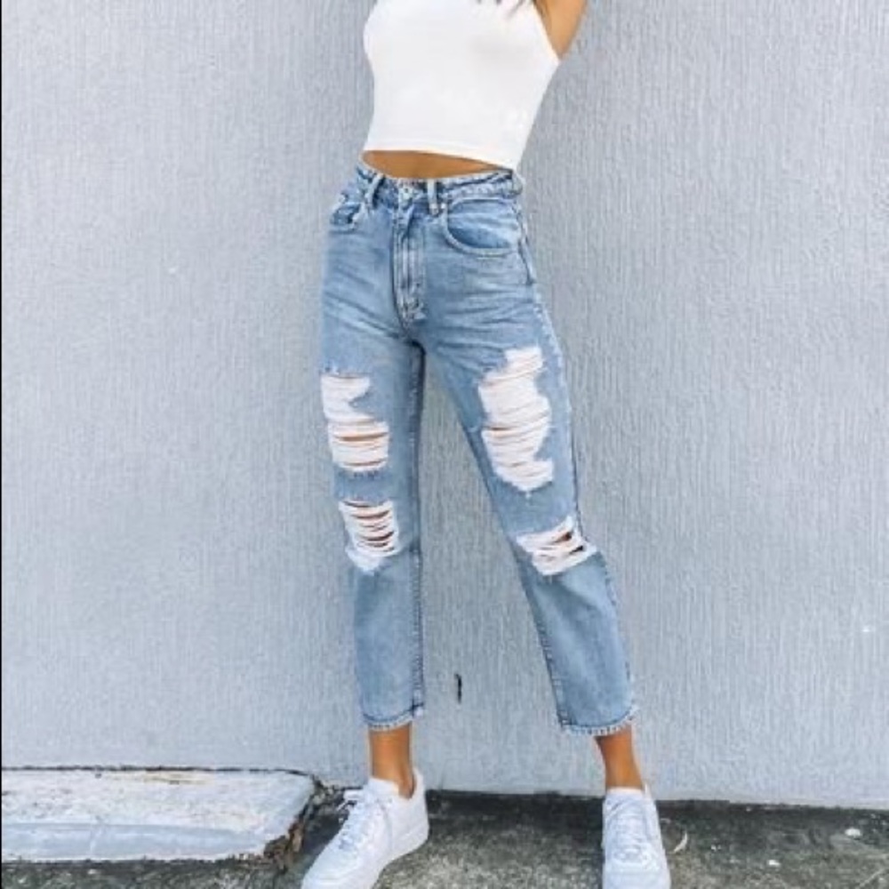 Cropped Ripped Jeans